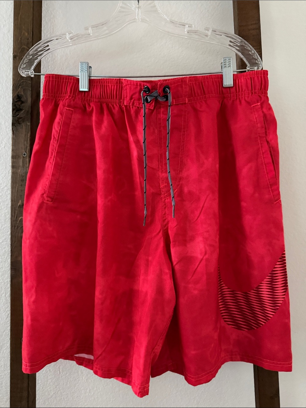 Nike Orange Men's Swim Trunks with Drawstring and Swoosh